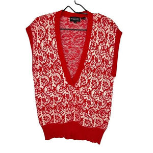 VTG Women’s Lambswool Angora Sweater Vest Small Red White Jacquard Academia Mod